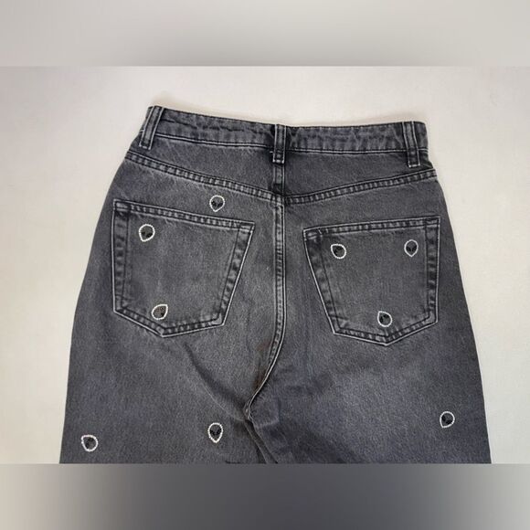 Topshop Alien Rhinestone All Over Logo Mom Denim Jeans Women Size 26 Black - Picture 5 of 10